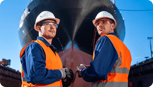 Maritime workers in safety gear